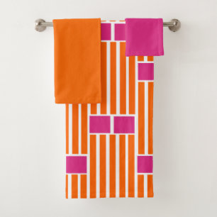 Orangefarbene Linien und rosa Kisten Badetuch Set