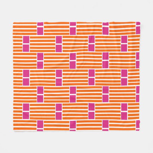 Orangefarbene Linien und rosa Schachteln Fleecedecke (Vorderseite (Horizontal))
