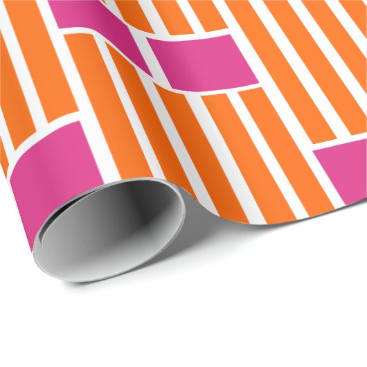 Orangefarbene Linien und rosa Schachteln Geschenkpapier (Rolleneckpunkt)