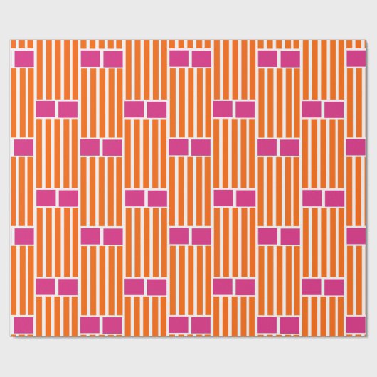 Orangefarbene Linien und rosa Schachteln Geschenkpapier (Flach)