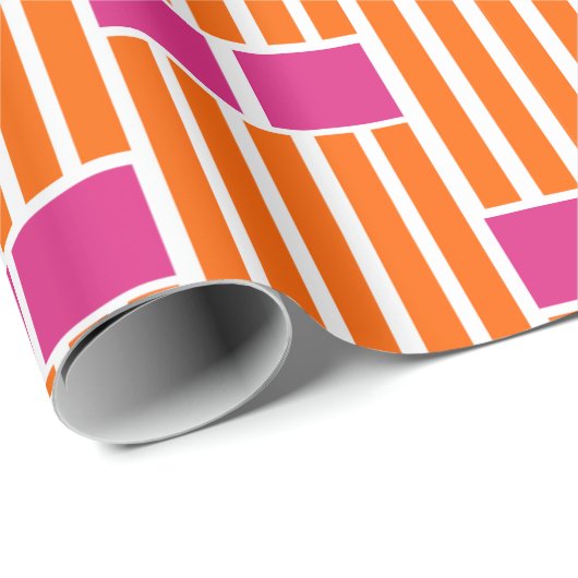 Orangefarbene Linien und rosa Schachteln Geschenkpapier (Rolleneckpunkt)
