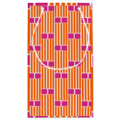 Orangefarbene Linien und rosa Schachteln Kleine Geschenktüte (Rückseite)