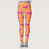 Orangefarbene Linien und rosa Schachteln Leggings (Vorderseite)