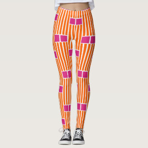 Orangefarbene Linien und rosa Schachteln Leggings