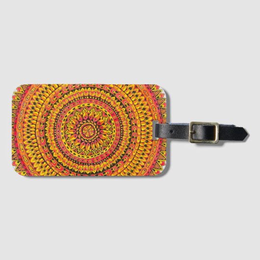 Orangefarbene Mandala Originalkunst Gepäckanhänger (Vorderseite (Horizontal))