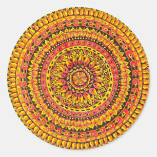 Orangefarbene Mandala Originalkunst Runder Aufkleber