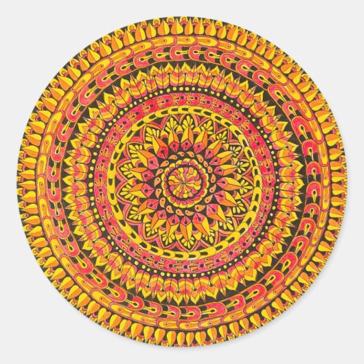 Orangefarbene Mandala Originalkunst Runder Aufkleber (Vorderseite)