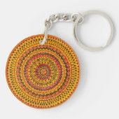 Orangefarbene Mandala Originalkunst Schlüsselanhänger (Rückseite)