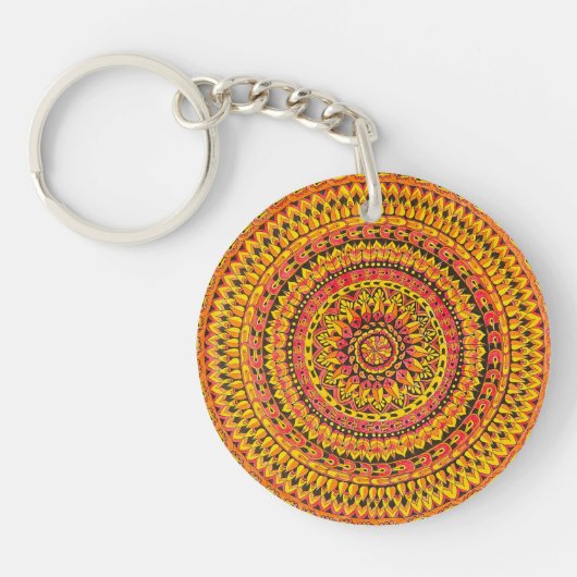 Orangefarbene Mandala Originalkunst Schlüsselanhänger (Vorderseite)