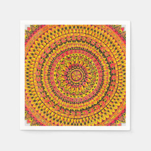 Orangefarbene Mandala Originalkunst Serviette