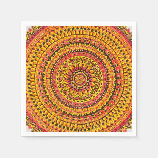 Orangefarbene Mandala Originalkunst Serviette (Vorderseite)