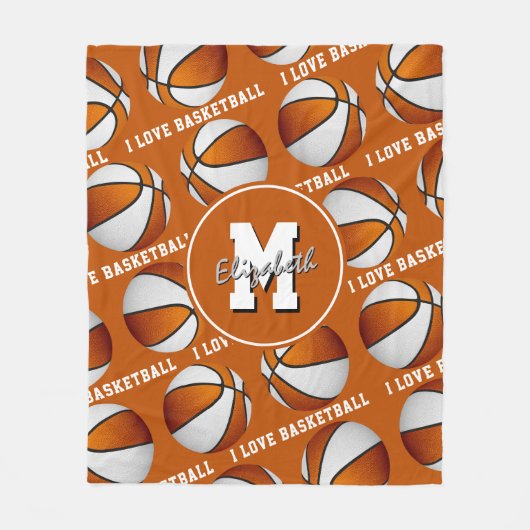 Orangefarbene Mannschaftsfarben I Liebe Basketball Fleecedecke (Vorderseite)