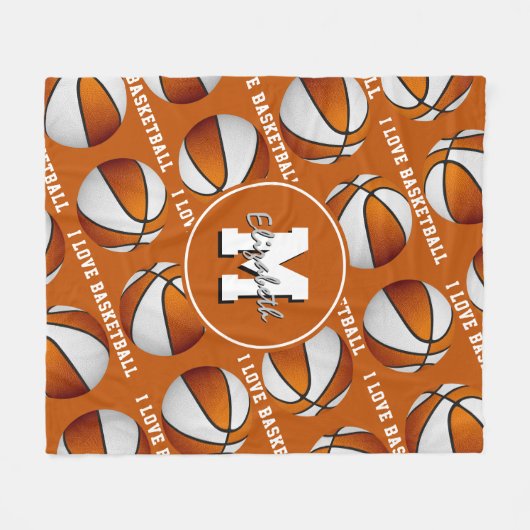 Orangefarbene Mannschaftsfarben I Liebe Basketball Fleecedecke (Vorderseite (Horizontal))