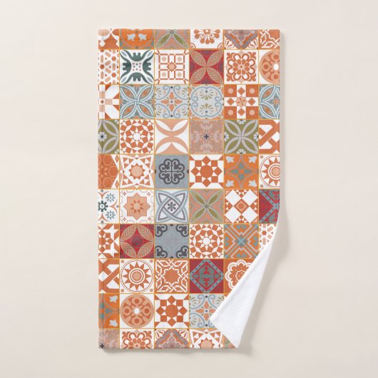 Orangefarbene marokkanische Fliesen Badhandtuch Set (Handtuch)