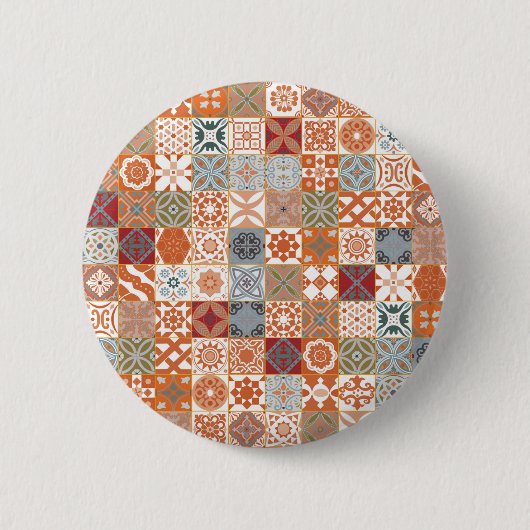Orangefarbene marokkanische Fliesen Button (Vorderseite)
