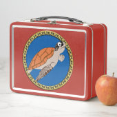 Orangefarbene Meeresschildkröte mit Goldrahmen Metall Brotdose (Beispiel)