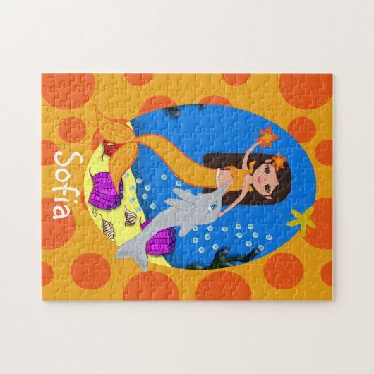 Orangefarbene Meerjungfrau mit Dolphin Puzzle (Horizontal)