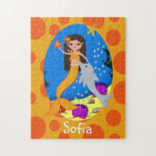 Orangefarbene Meerjungfrau mit Dolphin Puzzle