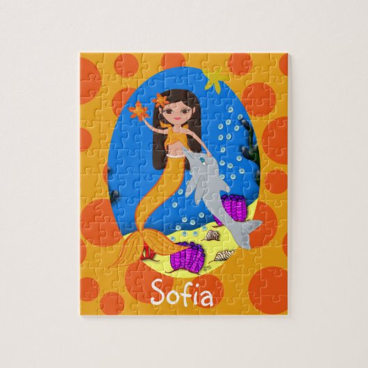 Orangefarbene Meerjungfrau mit Dolphin Puzzle (Vertikal)