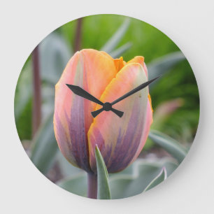 Orangefarbene mit/Lila Flammenklappen, Wandklemme Große Wanduhr