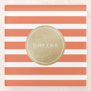 Orangefarbene, moderne Traustreifen Glasuntersetzer