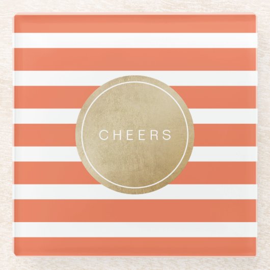 Orangefarbene, moderne Traustreifen Glasuntersetzer (Vorderseite)