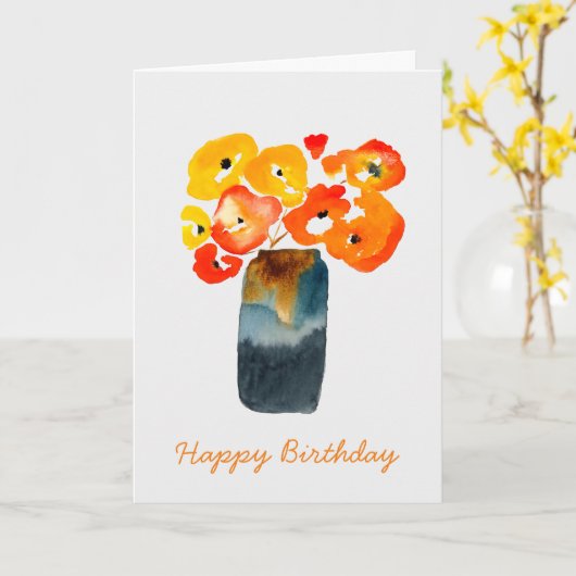 Orangefarbene Mohn-Blume Karte (Gelbe Blume)