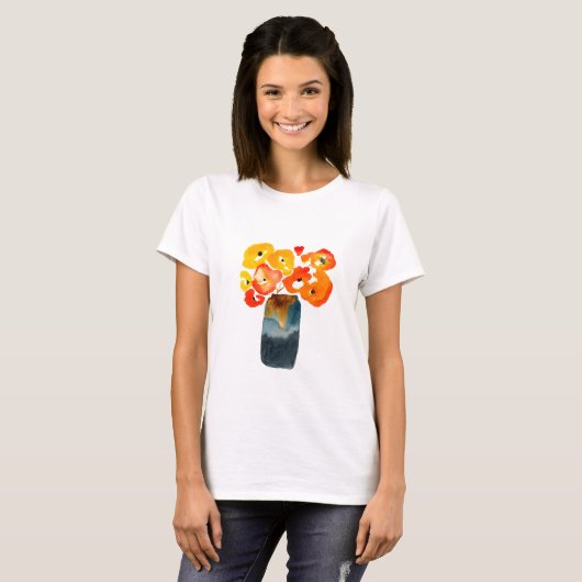 Orangefarbene Mohn-Blume T-Shirt (Vorne ganz)