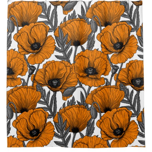 Orangefarbene Mohn Duschvorhang (Vorderseite)