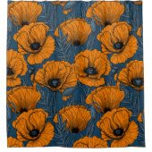 Orangefarbene Mohn in dunkelblau Duschvorhang (Vorderseite)