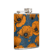Orangefarbene Mohn in dunkelblau Flachmann (Rechts)