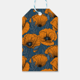Orangefarbene Mohn in dunkelblau Geschenkanhänger
