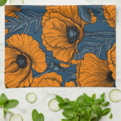 Orangefarbene Mohn in dunkelblau Geschirrtuch (Gefaltet)