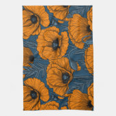 Orangefarbene Mohn in dunkelblau Geschirrtuch (Vertikal)