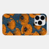 Orangefarbene Mohn in dunkelblau iPhone Hülle (Rückseite (Horizontal))