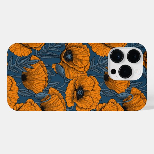 Orangefarbene Mohn in dunkelblau iPhone Hülle (Rückseite (Horizontal))