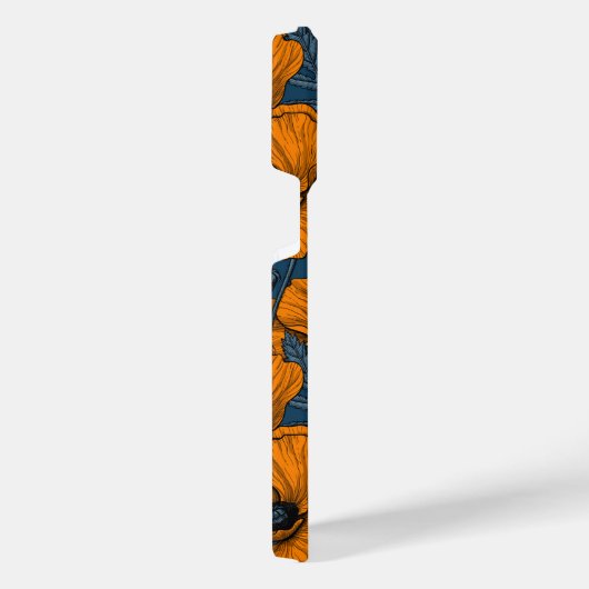 Orangefarbene Mohn in dunkelblau iPhone Hülle (Rechte Seite)