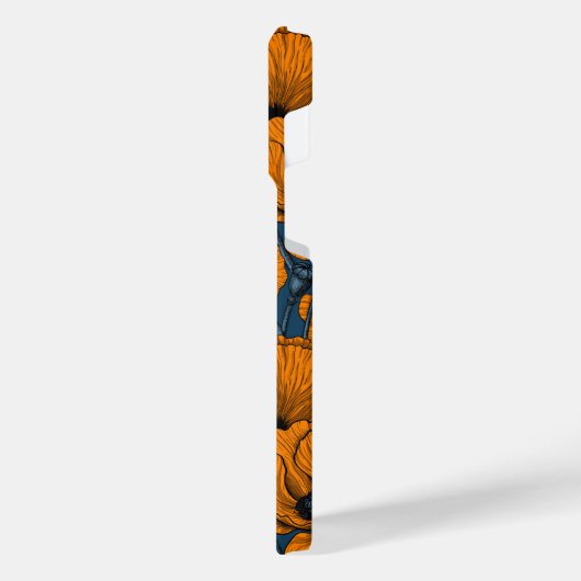 Orangefarbene Mohn in dunkelblau iPhone Hülle (Linke Seite)