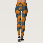 Orangefarbene Mohn in dunkelblau Leggings (Rückseite)