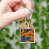 Orangefarbene Mohn in dunkelblau Schlüsselanhänger (Hand)