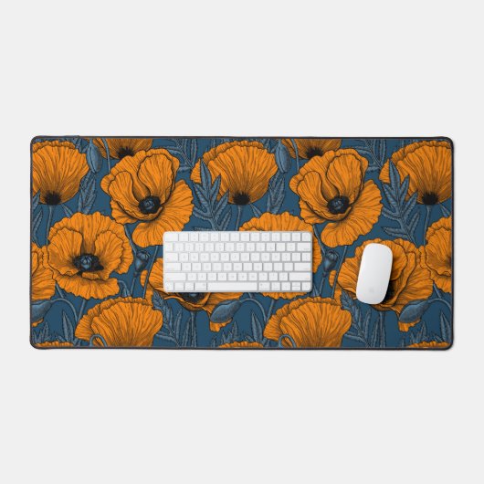 Orangefarbene Mohn in dunkelblau Schreibtischunterlage (Tastatur & Maus)
