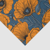 Orangefarbene Mohn in dunkelblau Seidenpapier (Ausschnitt)