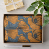 Orangefarbene Mohn in dunkelblau Seidenpapier (Geschenk)