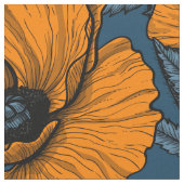 Orangefarbene Mohn in dunkelblau Stoff (Nahaufnahme)