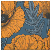 Orangefarbene Mohn in dunkelblau Stoff (Muster)