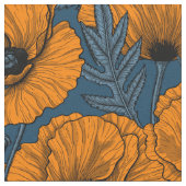 Orangefarbene Mohn in dunkelblau Stoff (Nahaufnahme)