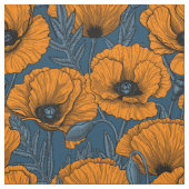Orangefarbene Mohn in dunkelblau Stoff (Muster)