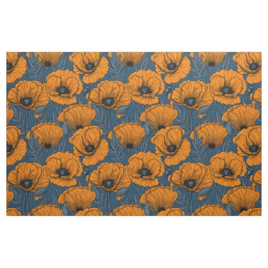 Orangefarbene Mohn in dunkelblau Stoff (Fat Quarter (45,7 x 55,9 cm))