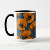 Orangefarbene Mohn in dunkelblau Tasse (Links)