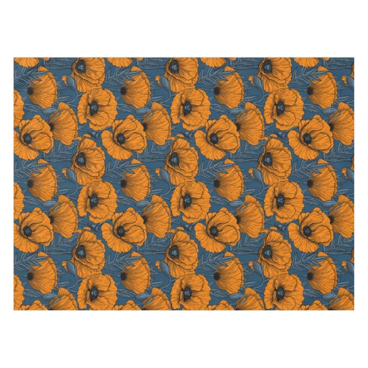 Orangefarbene Mohn in dunkelblau Tischdecke (Vorderseite (Horizontal))